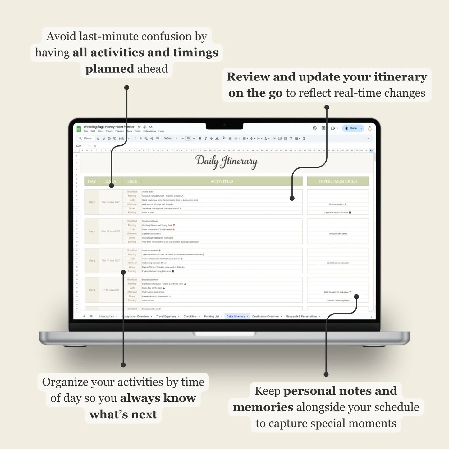 Honeymoon Google Sheets