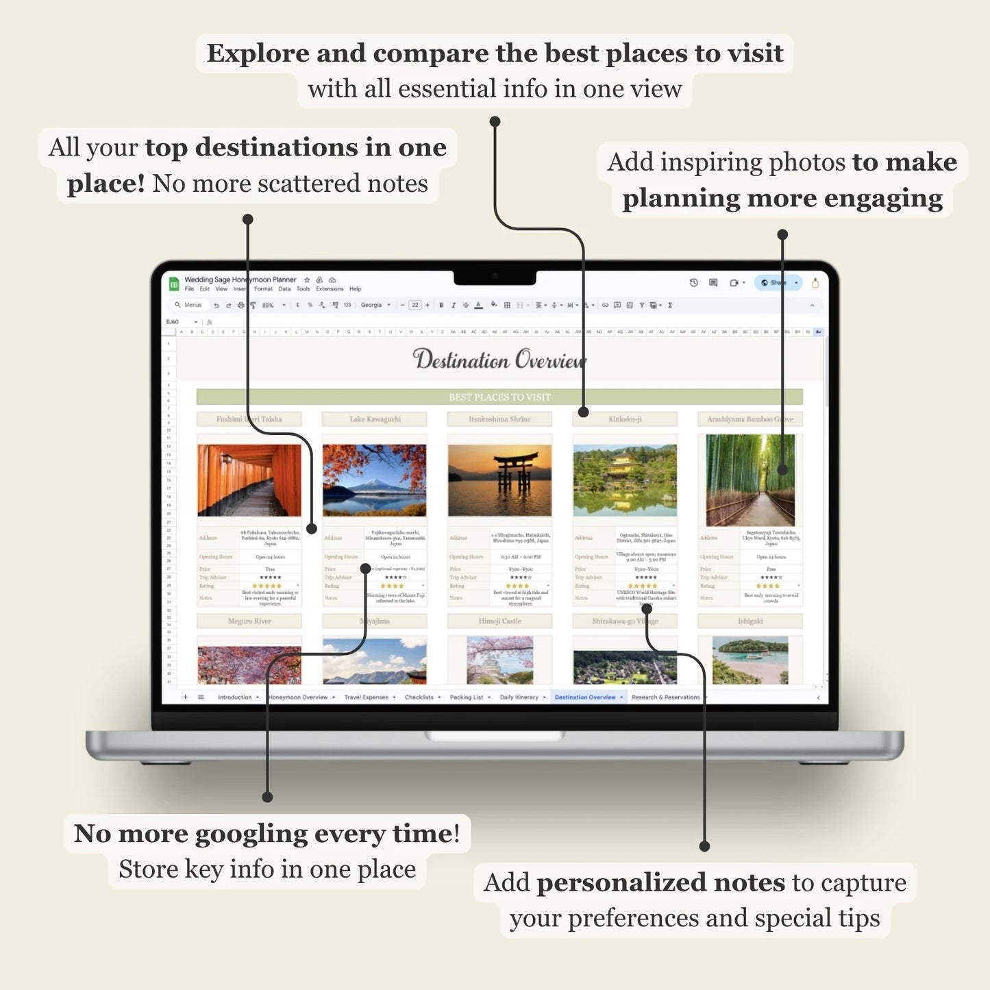 Honeymoon Google Sheets