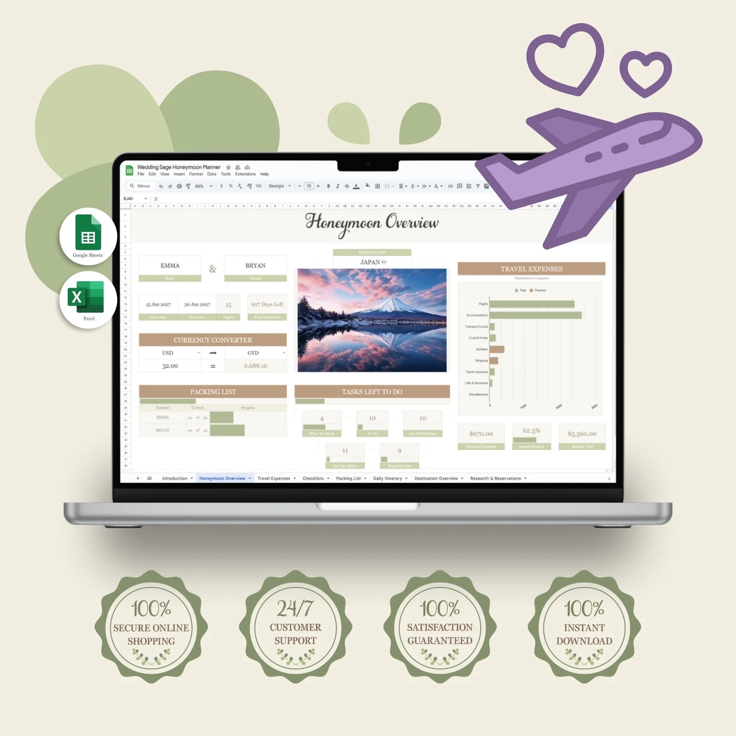 Honeymoon Google Sheets